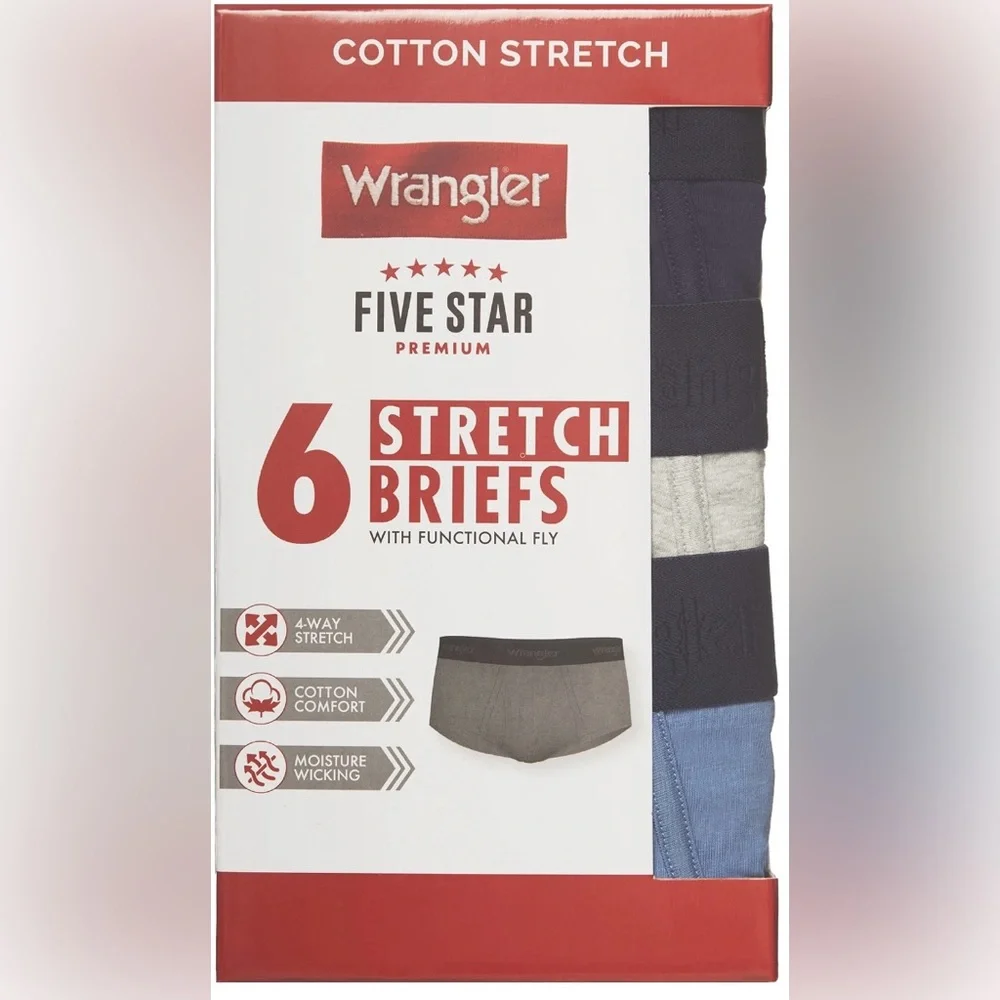 Wrangler Men's Cotton Stretch Brief Set, Briefs Underwear for Men, 2XL, 6 Pack